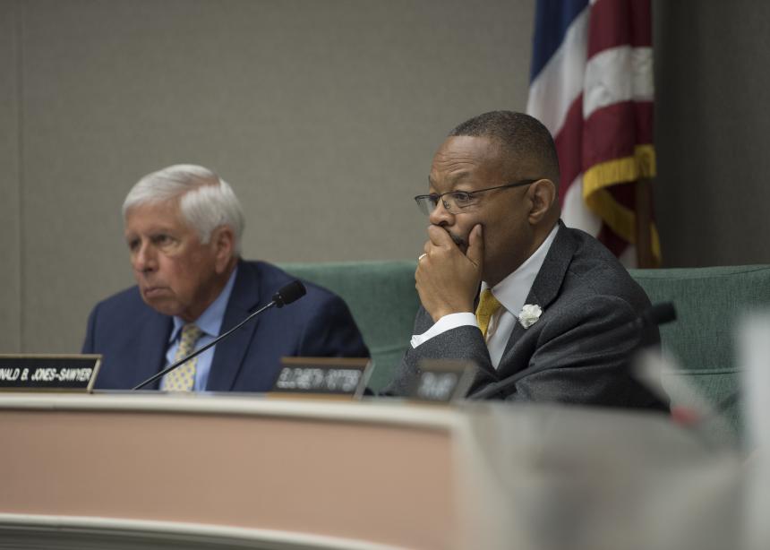 Chairman Jones-Sawyer, Sr. on the dias 